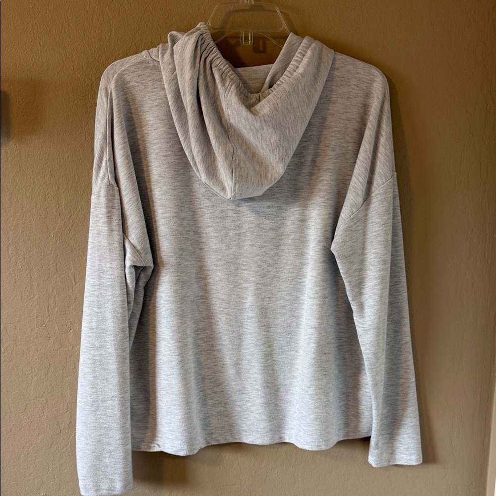 Rae Dunn Blessed Hoodie Sweatshirt Heather Gray Red Script Drawstring Small - Picture 6 of 10